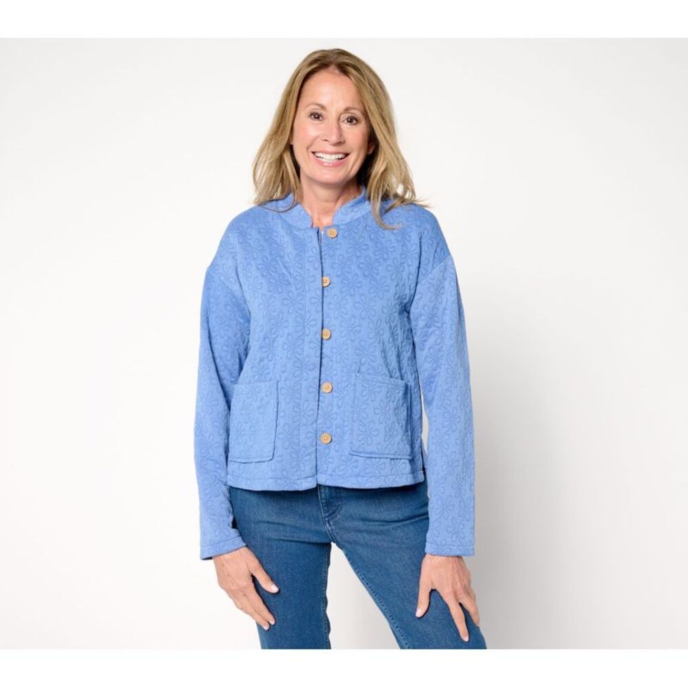 Muk Luks Women's Jacket Sz M Quilted Floral Topper Blue A698300